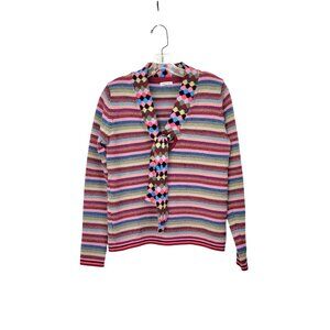 Vintage Cacharel Multicolor Striped & Diamond Pattern Wool/Acrylic Knit Sweater